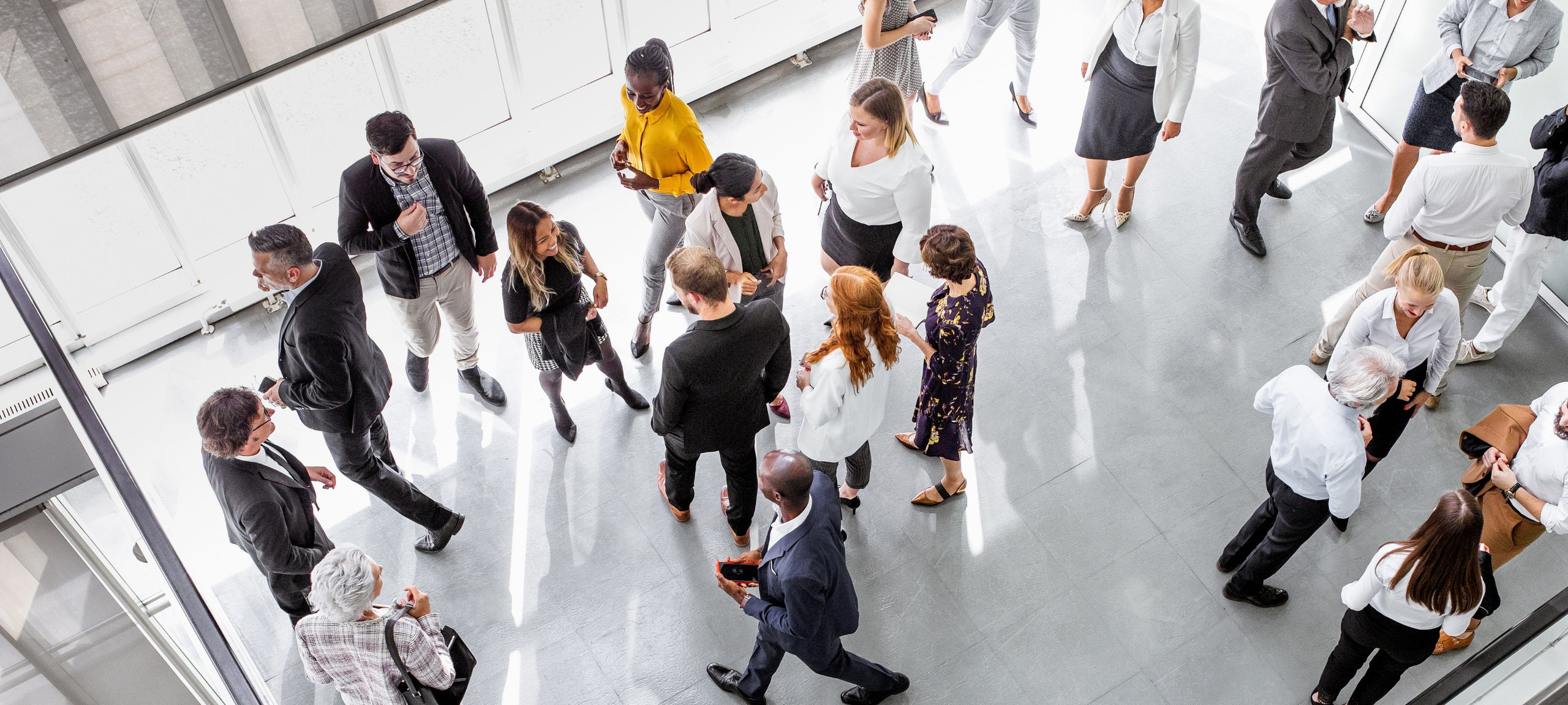 A bird's eye view of business people 